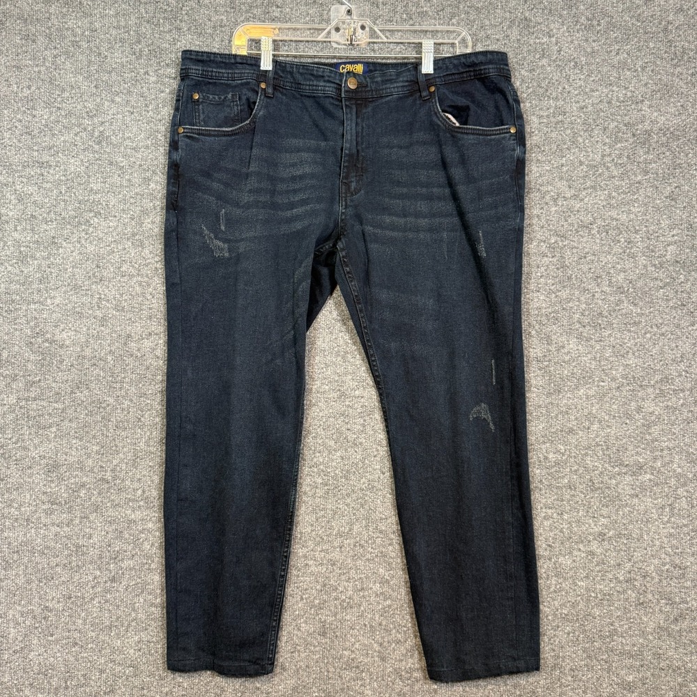 Roberto‎ Cavalli Class Jeans Mens 40x28 Blue Slim Straight Dark Wash Distressed